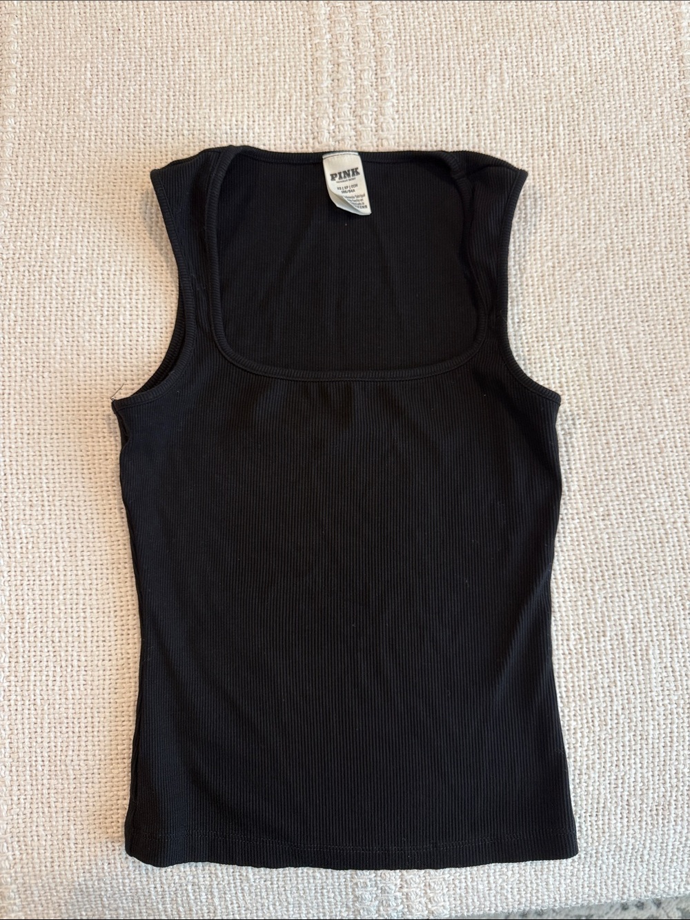 PINK Victoria's Secret Black Ribbed Square Neck Tank Top